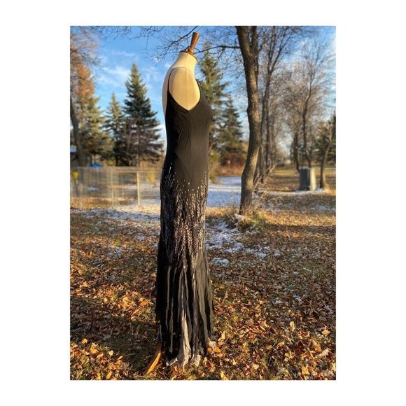 Vtg 90s Y2K Sue Wong Nocturne Gown 100% Silk Dress Beads Mermaid Glam Celestial - Picture 8 of 15
